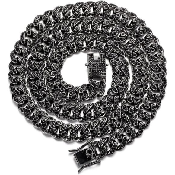 The Royal - Iced Out Rhodium Black Cuban Link Chain Necklace Bracelet